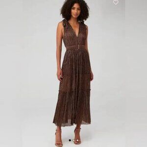 Sabina Muayev Helena Metallic Tiered Maxi Dress. Bronze, tie straps